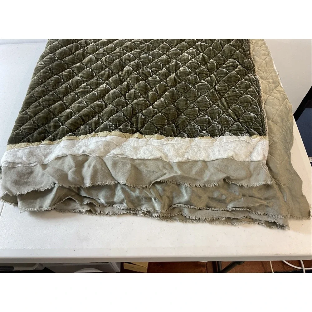 Bella Notte Green silk velvet Queen quilted coverlet,  yardage , new 18